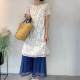 Porcelain pure cotton floral mid-length top double-layer impervious literary retro print loose single-wearing dress