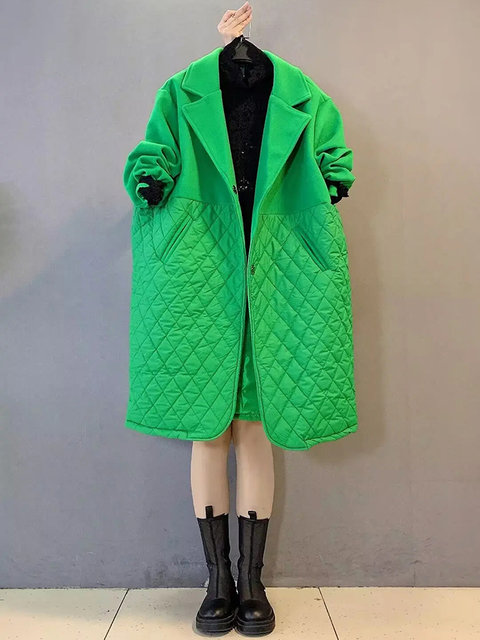 Fat Sister 2022 autumn and winter new large-size women's lapel woolen splicing coat style simple age-reducing jacket