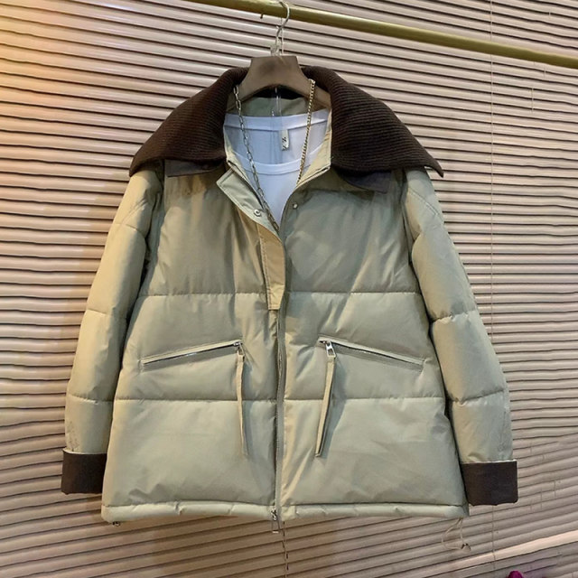 New winter style slimming and meat-covering fashionable large-size women's clothing fashionable contrasting color spliced ​​shawl collar high-quality cotton jacket