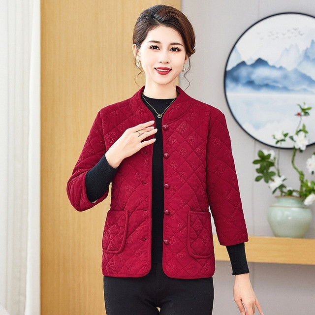 New autumn and winter new cotton coats for middle-aged and elderly people, large size loose three-quarter sleeve cotton vests, temperament, versatile and warm mother's clothing
