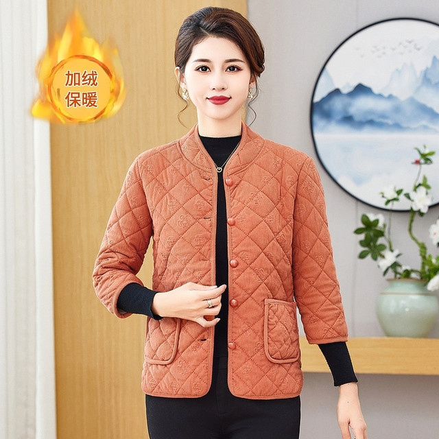 New autumn and winter new cotton coats for middle-aged and elderly people, large size loose three-quarter sleeve cotton vests, temperament, versatile and warm mother's clothing