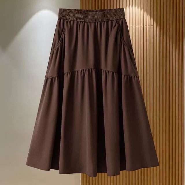2025 summer new style loose slim skirt pocket skirt large size mid-length high-waisted A-line skirt for women