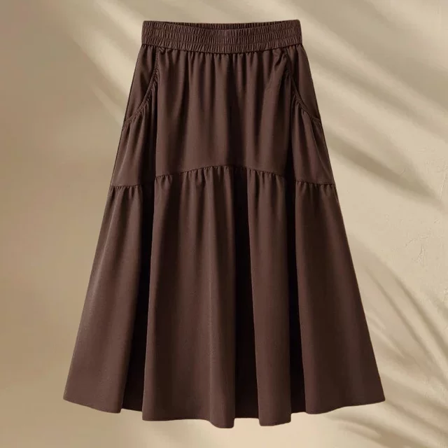 2025 summer new style loose slim skirt pocket skirt large size mid-length high-waisted A-line skirt for women
