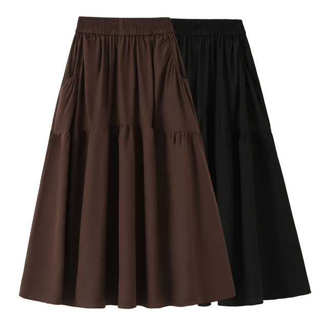 Pocket skirt 2025 summer black new skirt for women with high waist slim high-end versatile umbrella skirt mid-length