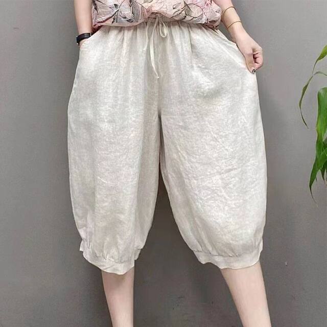 Bloomers for women, small ice silk cotton linen elastic high waist five-point shorts for women, new summer loose harem pants trendy
