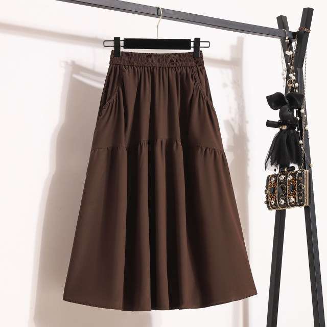 
Summer pocket skirt for women's hot A-line over-knee black skirt mid-length high-end versatile commuter umbrella skirt