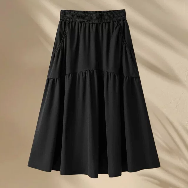 2025 summer new style loose slim skirt pocket skirt large size mid-length high-waisted A-line skirt for women