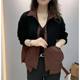 2025 high-end contrasting color splicing women's jacket spring new style polo collar double pocket loose casual mother suit