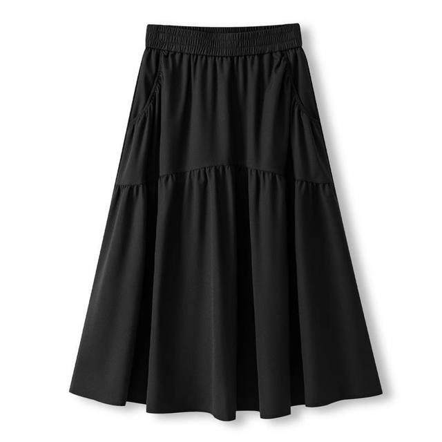 Ice-sensing comfortable skirt for summer thin and versatile large size 2025 new high-waisted slim casual midi skirt