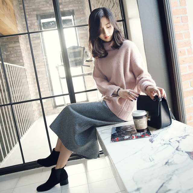Yu Qingyan 2025 autumn and winter pocket skirt low waist rear slit wool skirt straight one-step skirt literary long skirt