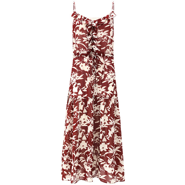 COCOBELLA heavy industry silk ruffle suspender skirt printed chiffon long skirt FR187