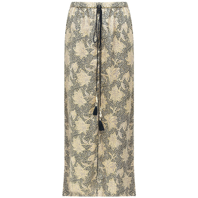 COCOBELLA freehand printed tassel ribbon skirt silky satin fishtail skirt HS122