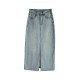 2025 retro green washing old denim skirt summer new high-waisted hip straight slit long skirt