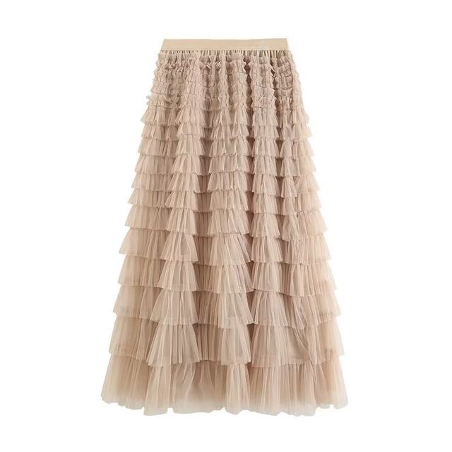 Mesh cake skirt for women 2022 autumn new sweet and elegant temperament multi-layer spliced ​​midi skirt skirt