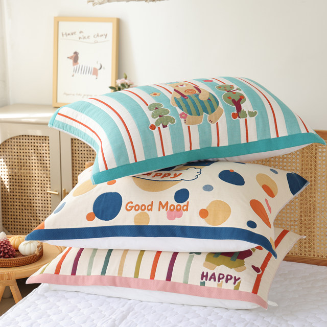 Eight-layer pure cotton gauze pillow towels, a pair of new thickened, soft and sweat-absorbent adult household covers, pure cotton pillow towels