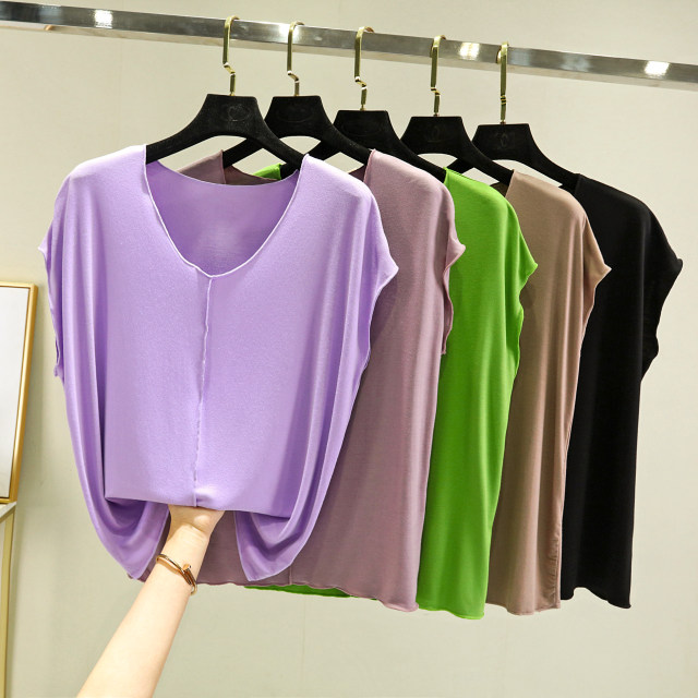 Modal Sleeveless T -shirt Female Summer Loose Loose Lesson Character Thin Models Slender and Weaving V -neck Version