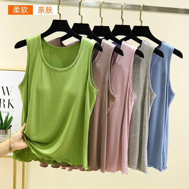 Modal vest with chest pad for women for summer thin style, wear-free bra, sleeveless top, solid color, versatile base shirt
