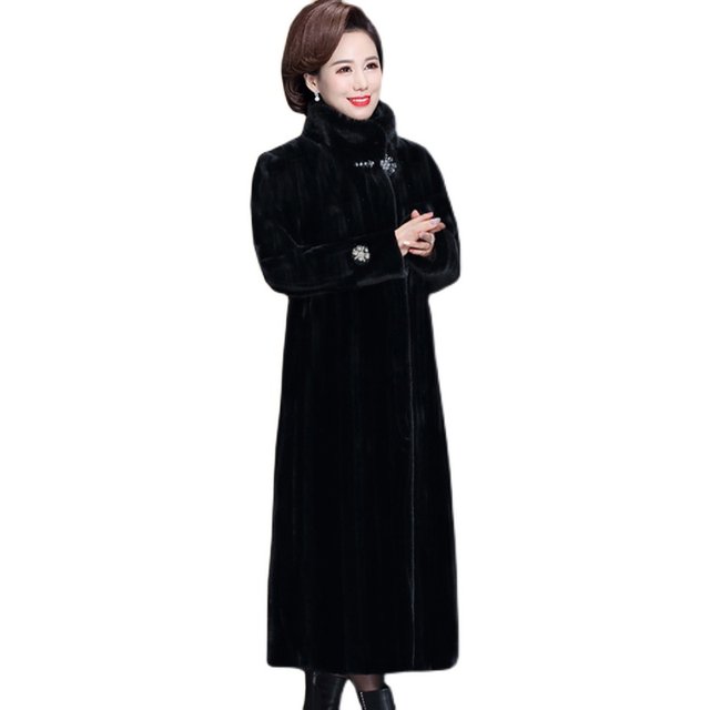 2025 Mink Mother's Wear Mink Fur Coat Long Over the Knee Middle-aged and Elderly Women's Thickened Large Size Imitation Fur Coat