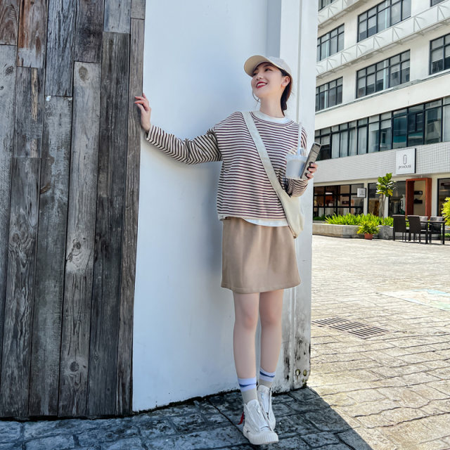 Khaki skirt for women spring and summer short small person with high waist anti-exposure loose large size straight skirt casual short skirt
