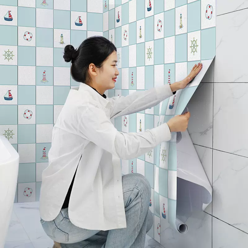 墙纸自粘浴室防水壁纸墙贴厕所翻新贴纸卫生间墙面遮丑装饰