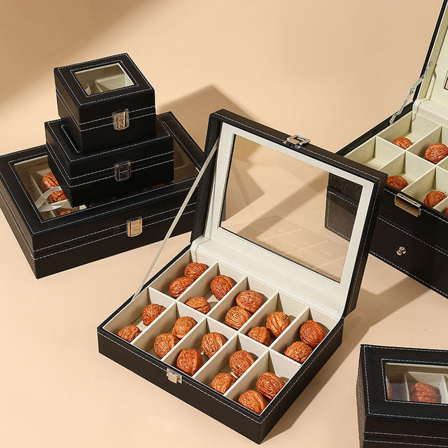 Leather skylight literary play walnut storage box lion head storage box walnut display display box walnut collection box