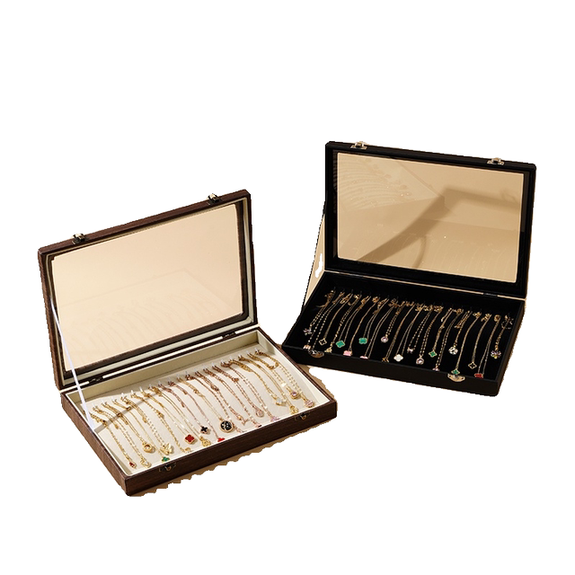 Solid wood dustproof large capacity necklace storage box crystal bracelet jewelry box jewelry display box necklace box