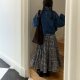 Korea Dongdaemun Fashionable and versatile plaid long skirt lace-up skirt high waist big hem skirt

