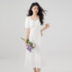 one more2025 summer short-sleeved French square collar dress for women with high-end white skirt waist-hugging vacation skirt