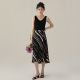 one more small high-waisted a-line skirt for women's summer new high-end temperament striped slit skirt