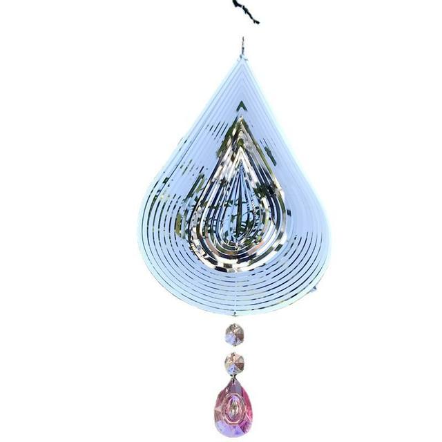 Nordic 3D style mandala stainless steel mirror light rotating wind spin home gardening pendant metal water drop wind chime