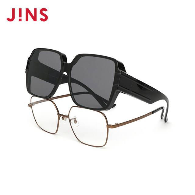 JINS large-frame round-frame sunglasses set with anti-UV sunglasses can be worn with myopia glasses LRF23A175
