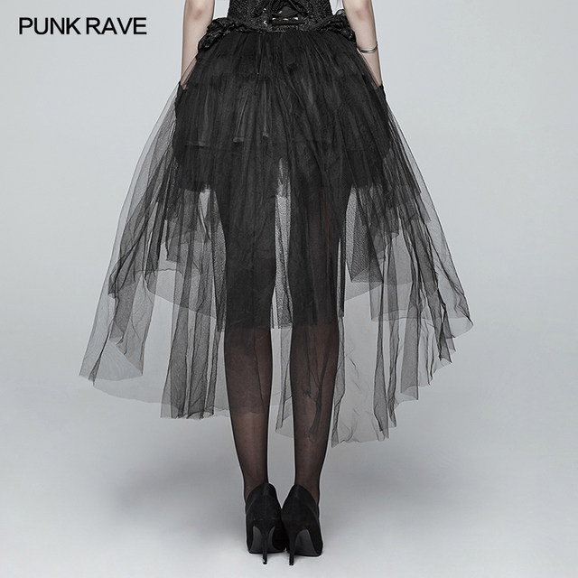 Punk mesh puffy skirt autumn new women's lace stitching A-line skirt mid-length skirt irregular cake skirt