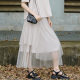 2025 summer new product stacked yarn high-waisted slim skirt for women fashion versatile temperament design A-line mid-length skirt