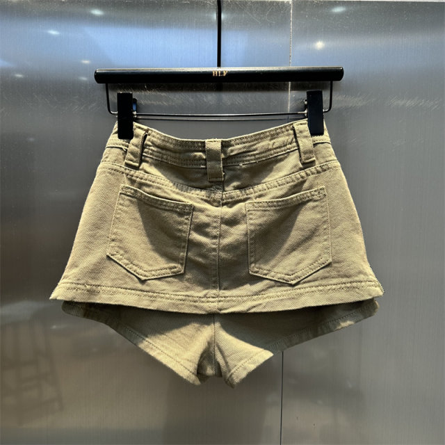 The same style as 2025 summer new pleated denim skirt for internet celebrities hot girl side zipper khaki A-line skirt
