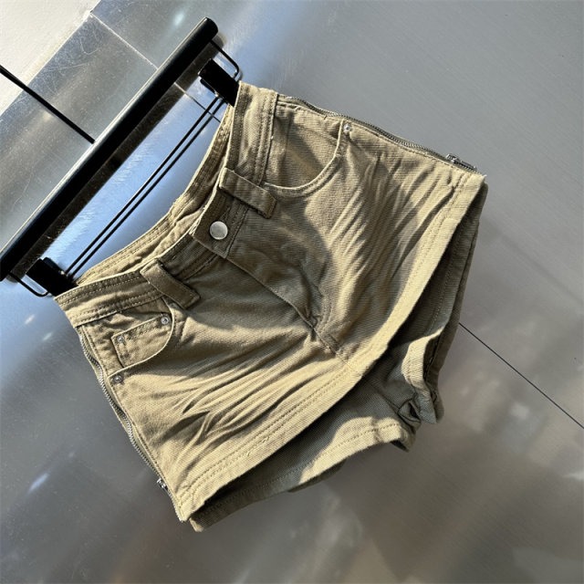 The same style as 2025 summer new pleated denim skirt for internet celebrities hot girl side zipper khaki A-line skirt