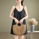 Literary retro small floral sling dress female summer loose and casual, cover belly sleeve -free vest, long top
