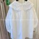 Design sense of niche large lapel lantern sleeve lace embroidered white shirt for women's spring and autumn age-reducing doll shirt for meat covering top
