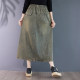 Retro -made old -fashioned embroidered denim skirt Female spring and autumn large size fat MM loose mid -long skirt covering A -line skirt

