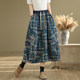 Large size fat mm retro printed denim skirt for women spring and autumn flower bud skirt high waist covering belly to make them look slim A-line skirt trendy
