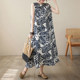 Artistic temperament cotton and linen sleeveless dress for women in summer, women's summer print loose slim linen vest vacation long skirt
