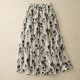 Retro printed cotton and linen skirt for women in summer thin elastic waist slimming mid-length drooping flowing a-line umbrella skirt
