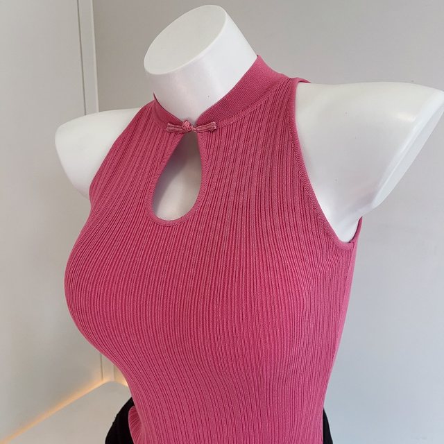 Red and white during the New Year!! New Chinese style cheongsam buckle hollow pit strips cut shoulders slim and pure vest summer