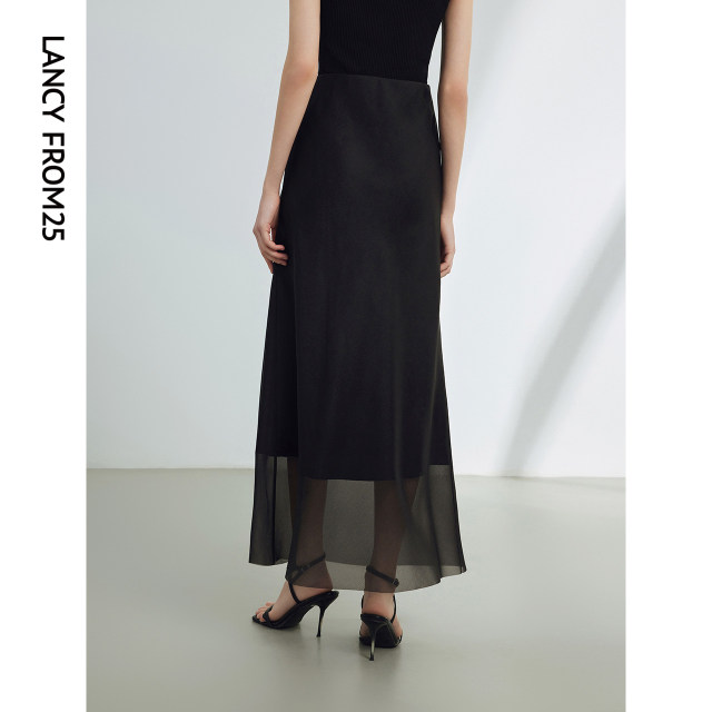 Langzi retro design straight high waist slim skirt for women 2024 summer new high-end temperament skirt
