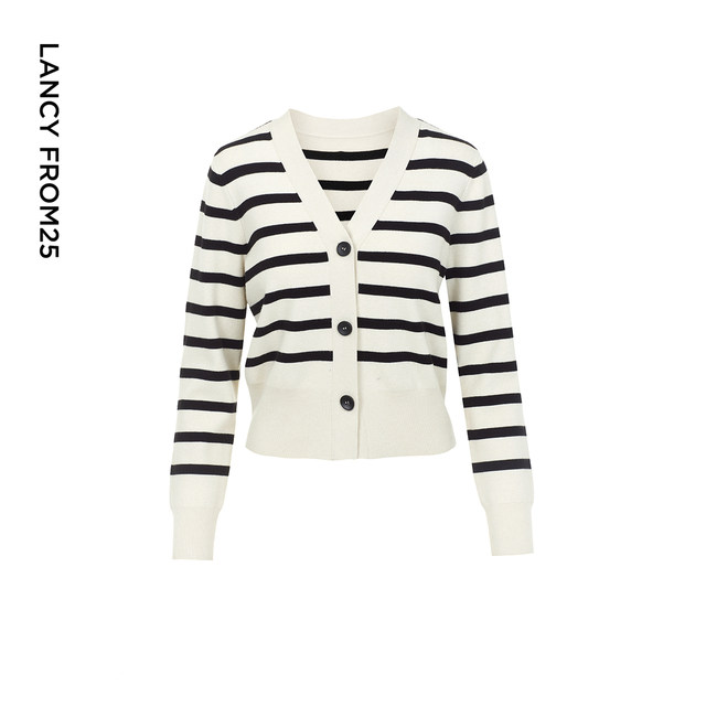 Langzi French retro striped wool sweater temperament Verithful repair long sleeve casual cardigan jacket jacket winter
