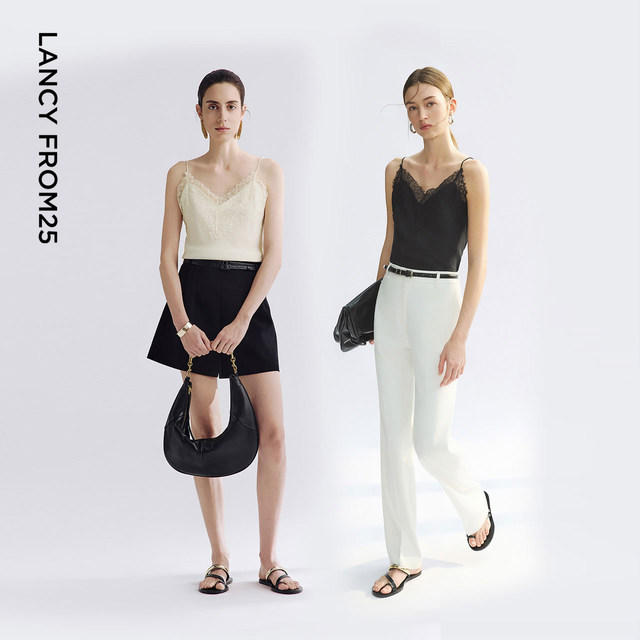 Langzi mulberry silk high-end lace spliced ​​vest suspender 2025 summer new inner sleeveless top for women