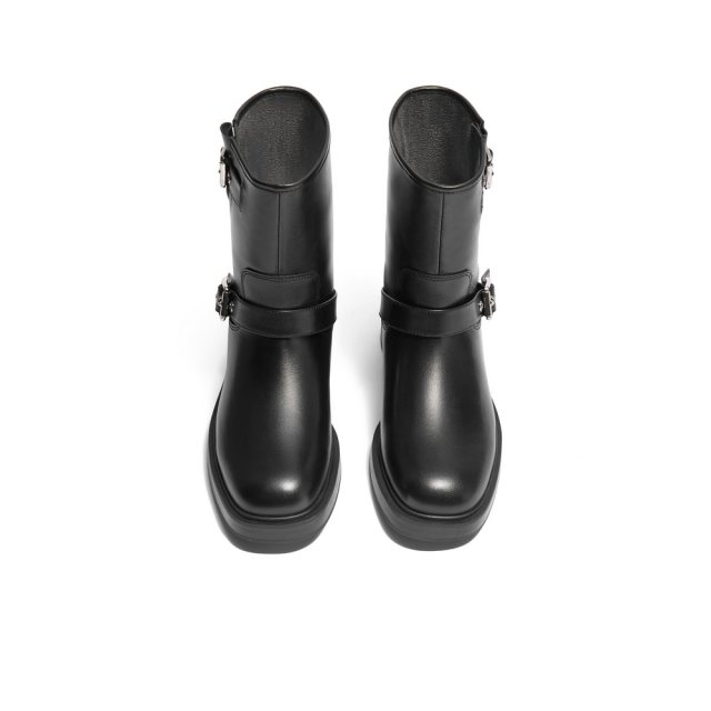 Belle Casual Retro Western Boots Women's Winter Shopping Mall Same Style New Genuine Leather Motorcycle Boots Short Boots 3EL65DZ4