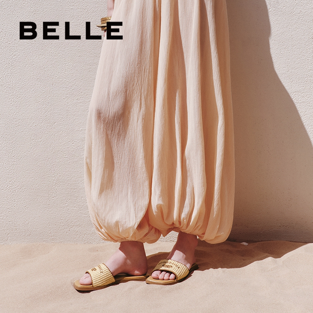 Belle women's shoes knitted vacation style one-slippers for women in summer new style beach can wear outside slippers D6H1DBT5