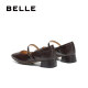 Belle women's shoes retro Mary Zhen shoes 2025 spring new sheepskin thick heel light mouth single shoes B2435AQ5
