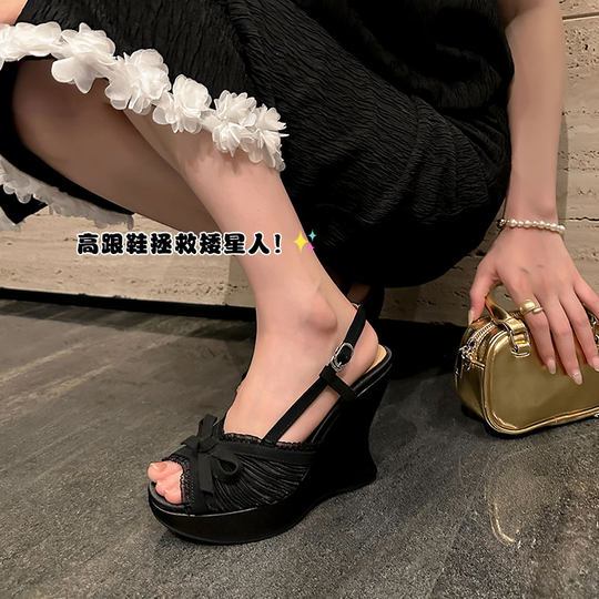 
Fish mouth sexy wedge sandals for women 2025 summer new small fragrance style color-blocking gentle open-toe waterproof platform super high heels