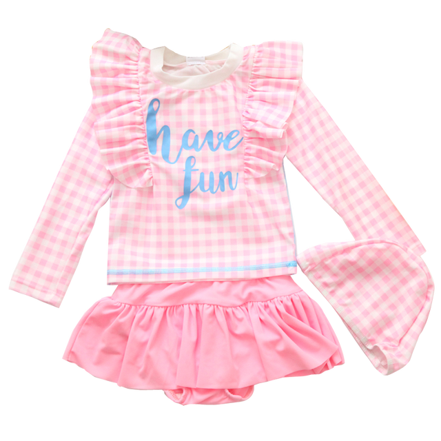 Children's swimsuit girl Korean girl split long -sleeved beach sunscreen princess skirt girl cute powder suit
